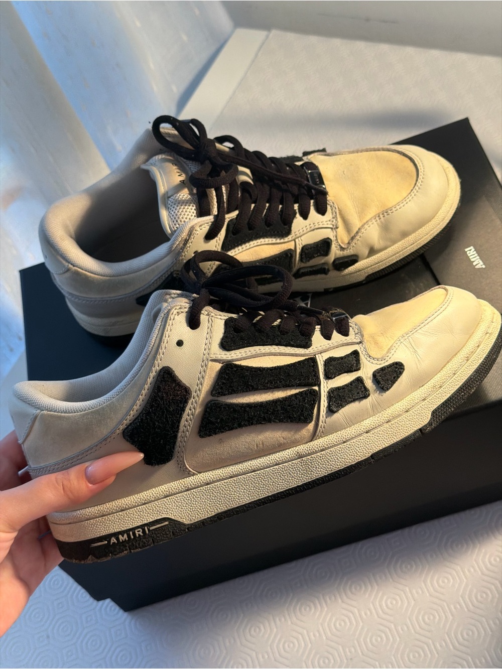 AMIRI Men’s Cream and Black Low-Top Sneaker with Textured Panels